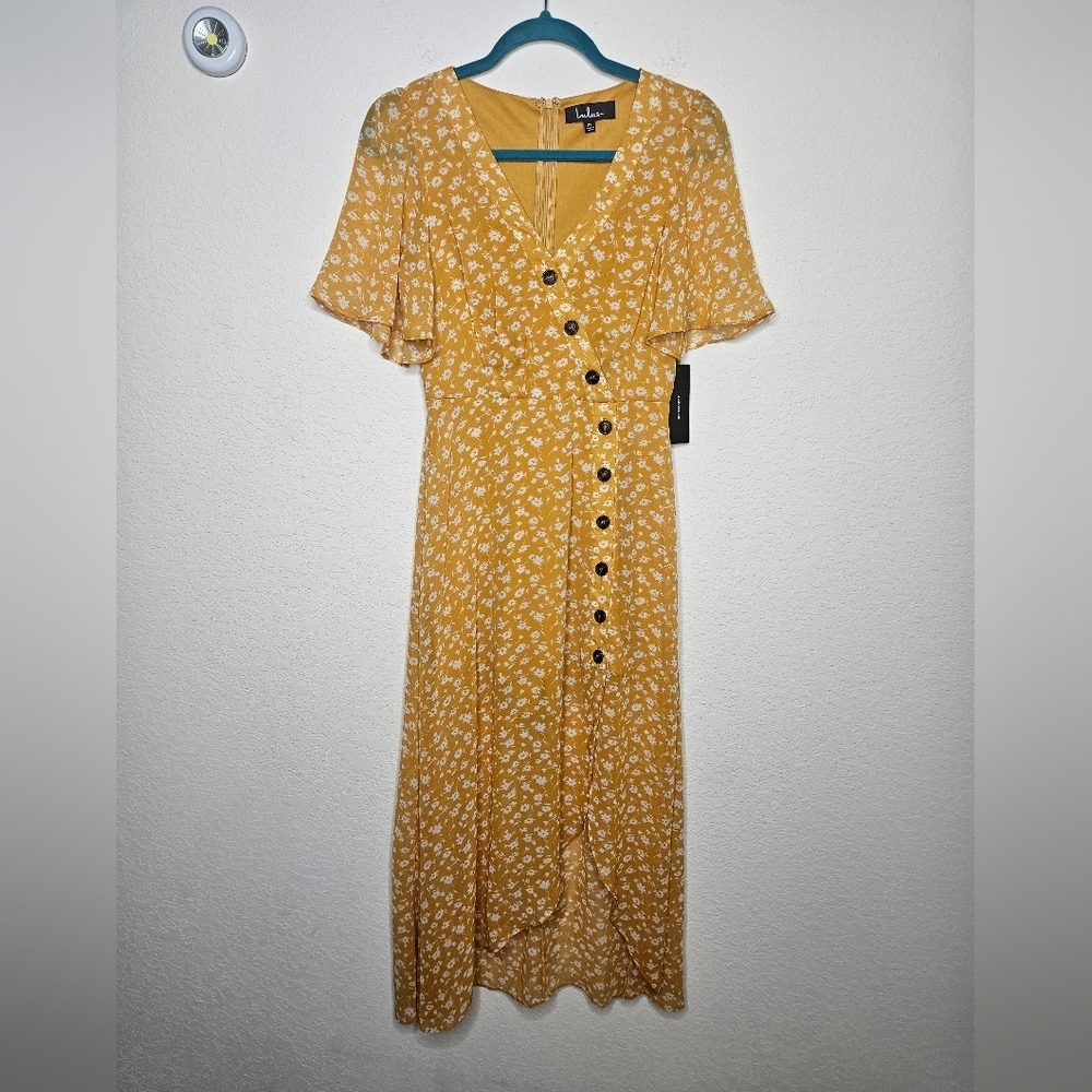 NWT Lulu's After-Bloom Delight Golden Yellow Ditsy Floral Print Midi Dress XS - Picture 4 of 16
